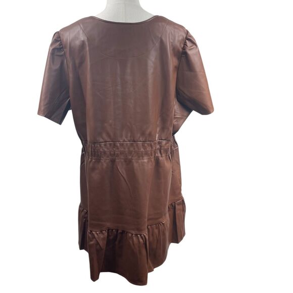 Brown Soft Vegan Leather Tiered Midi Dress Sz 4X V-Neck Ruffle Slimming - Picture 5 of 10